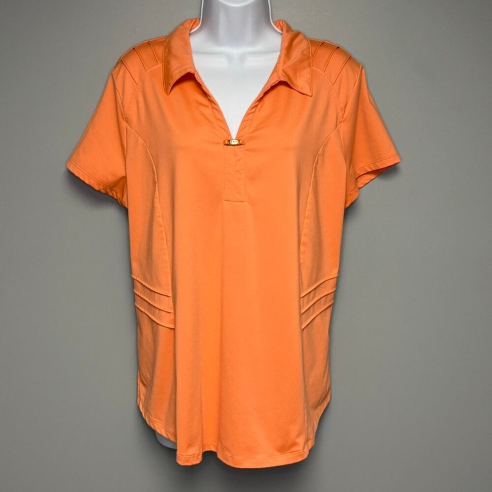 Zenergy Chico's GOLF Moisture Wicking Coral‎ Orange Polo Womens Sz XL